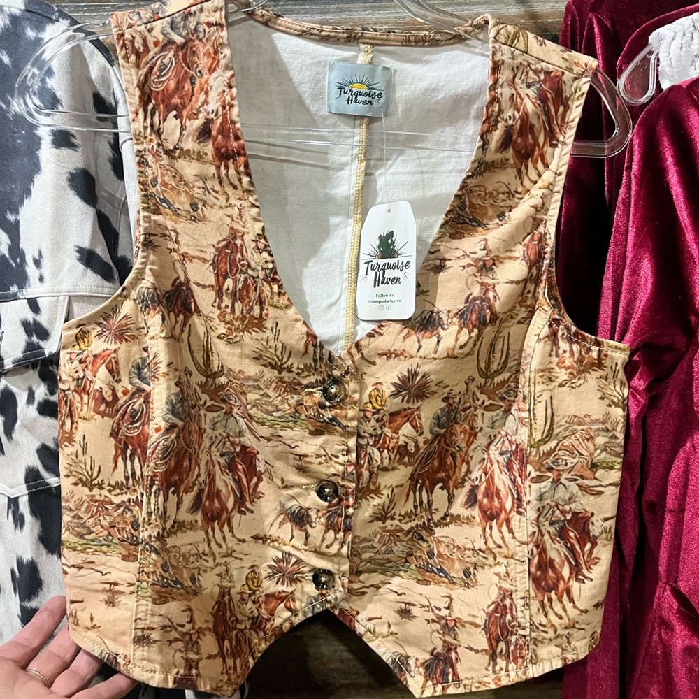 Turquoise Haven Western Print Vest